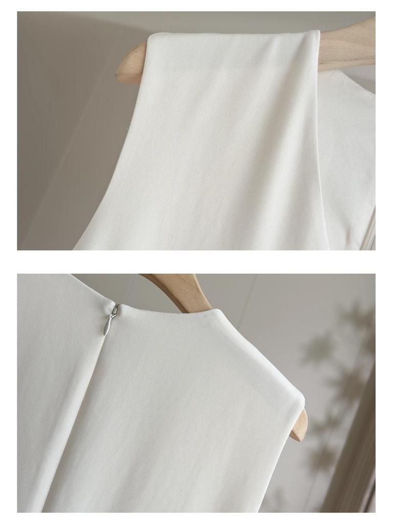 Elegant High-End V-Neck Sleeveless Dress for Women - Spring/Summer Three-Tone Acetate Wide Flare Skirt
