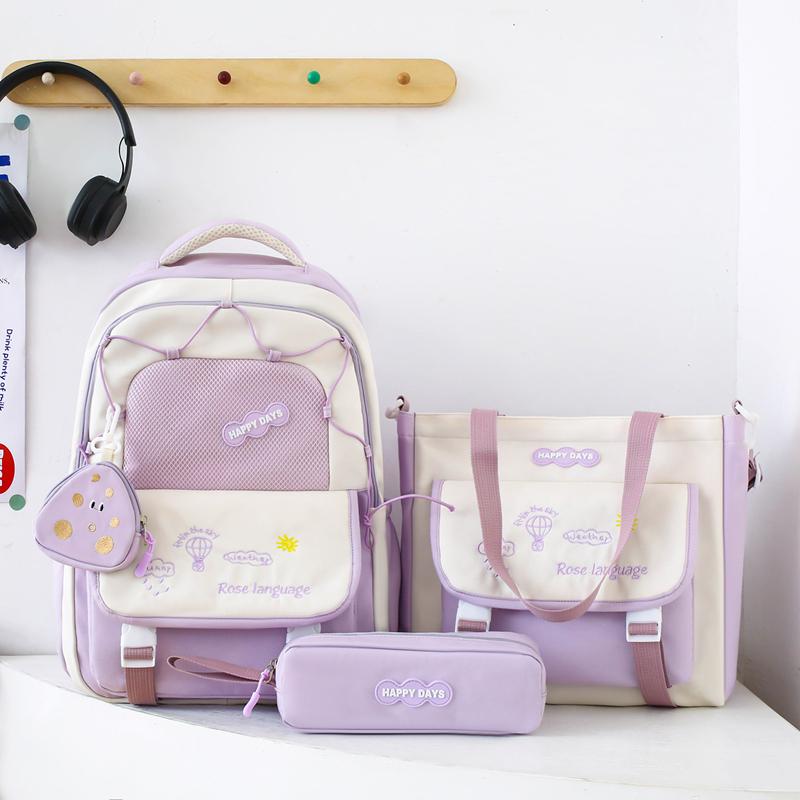 Three-Piece Backpack Set Color Block Student Schoolbag Girl Large Capacity Backpack