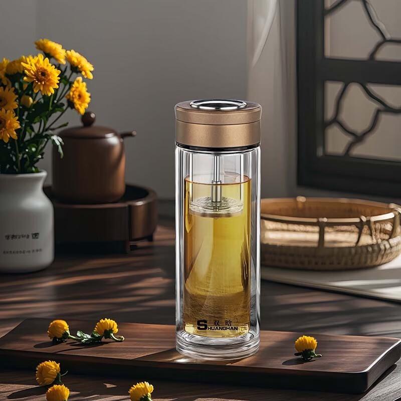 SH-2585 Double Wall Borosilicate Glass Tea Infuser Mug