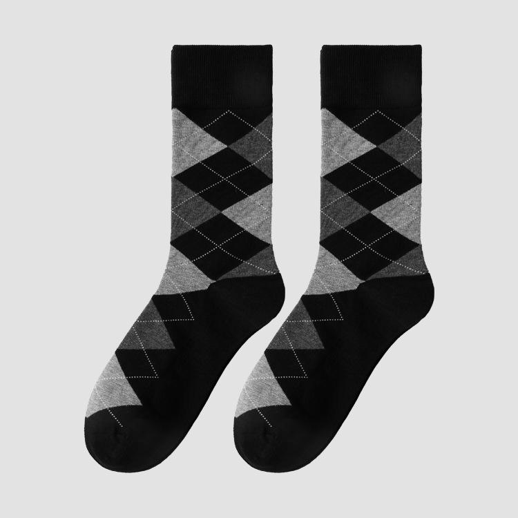 Mens Dress Socks Plus Size High Quality Combed Cotton Crew Socks Black Cool Argyle Breathable Casual Socks for Men
