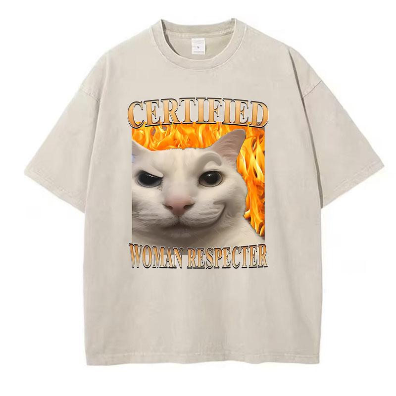Funny T Shirt Vintage Washed Cotton T-Shirt Certified Woman Respecter Graphic Tee Casual Streetwear Spring Summer Fall