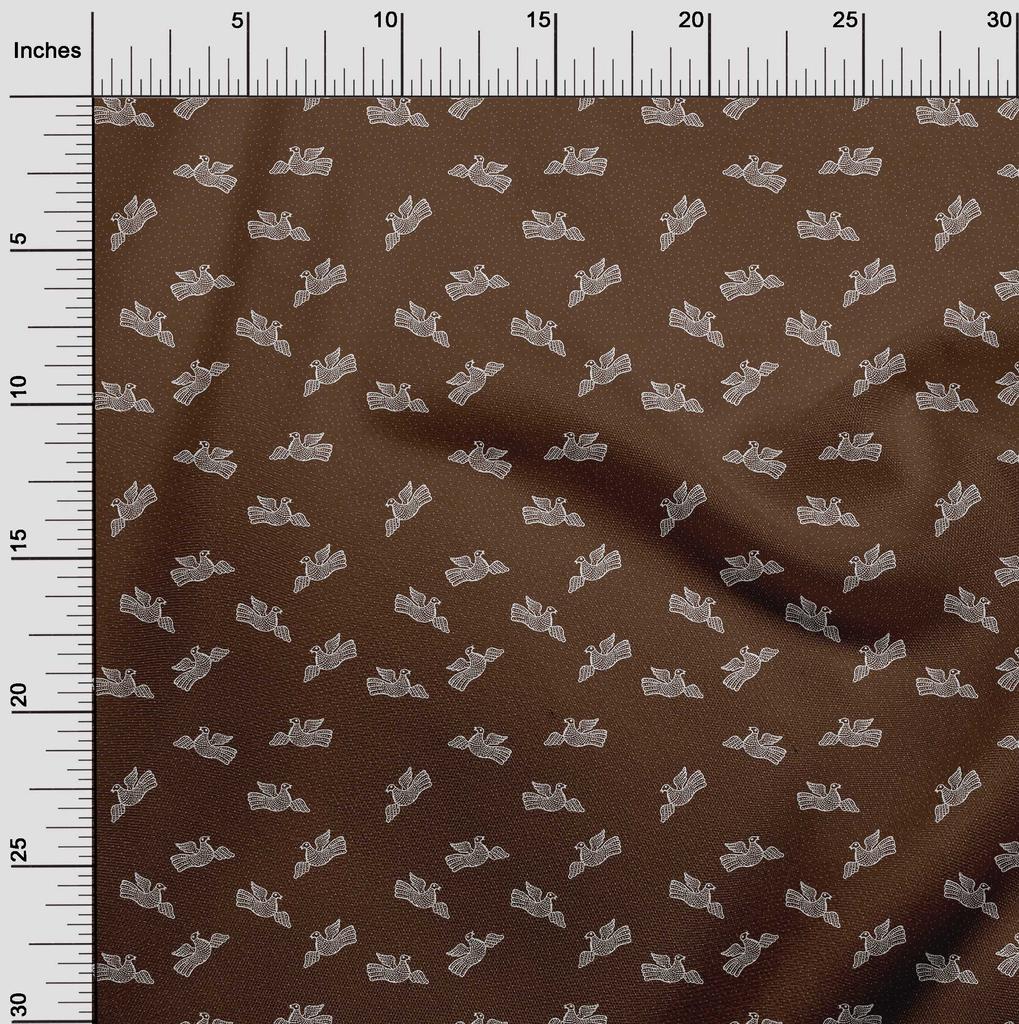 oneOone Tissu Coton Flex Marron Pois & Oiseau Bloc Tissu à Coudre au Mètre Imprimé Fournitures de Couture pour Vêtements DIY 40 Pouces