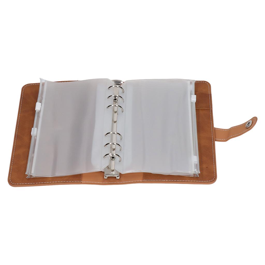 Segregator na gotówkę A6 Przenośny rozmiar Skóra PU 6 dziurek Dziurkowany Segregator budżetowy z 12 przezroczystymi kieszeniami zapinanymi na zamek Małe etykiety