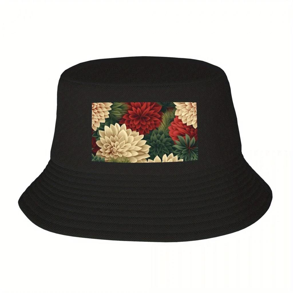 New Vintage Christmas Chrysanthemum Pattern Bucket Hat Visor Hats Rugby Caps For Women Unisexs