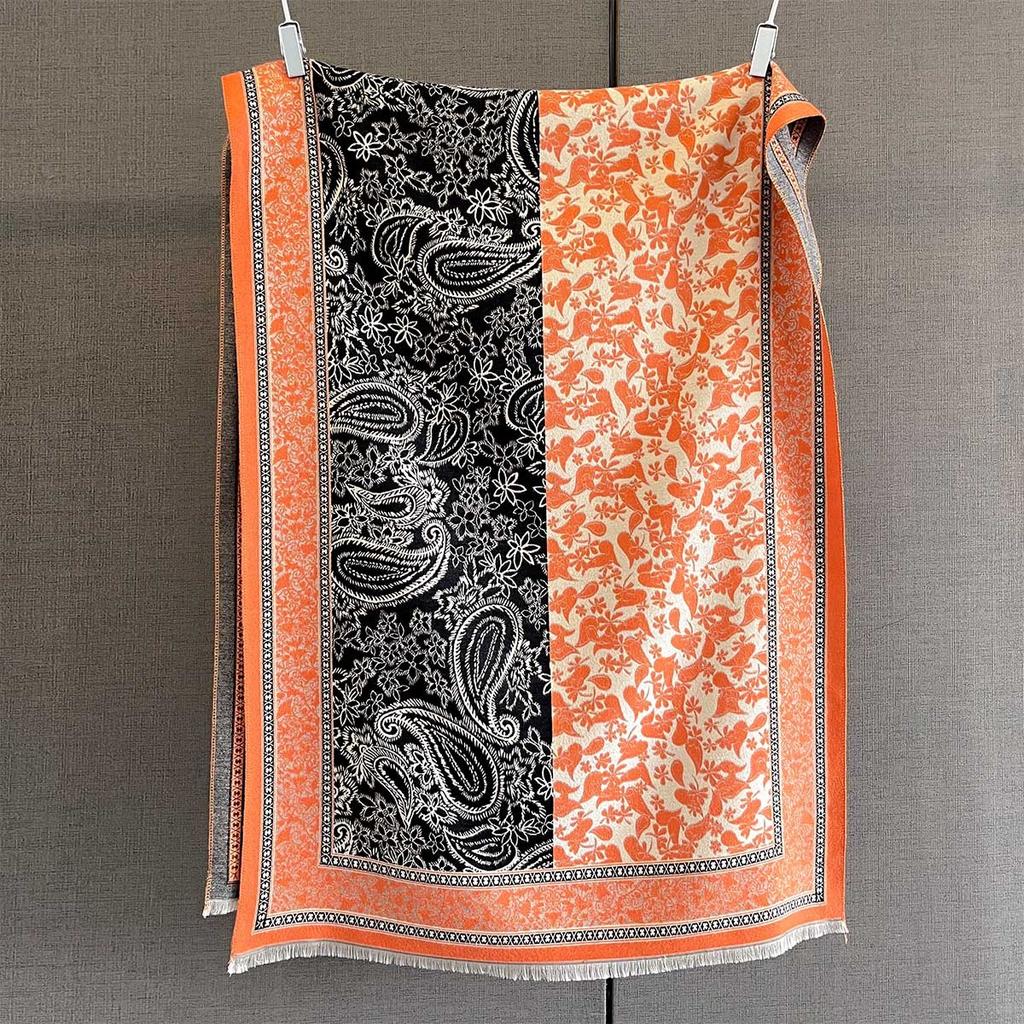 Autumn Retro Cashew Flower Splicing Printed Scarf Fashionable Contrasting Cashew Large Shawl Warm and Versatile Temperament Scarf