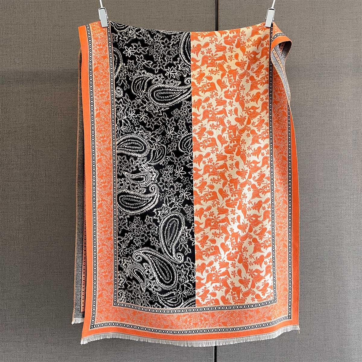 

Autumn retro cashew flower splicing printed scarf fashionable contrasting cashew large shawl warm and versatile temperament scarf 190*65cm