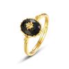 New Japanese and Korean Style Fashionable Black Agate Ring with Retro Pattern S925 Pure Silver Ring