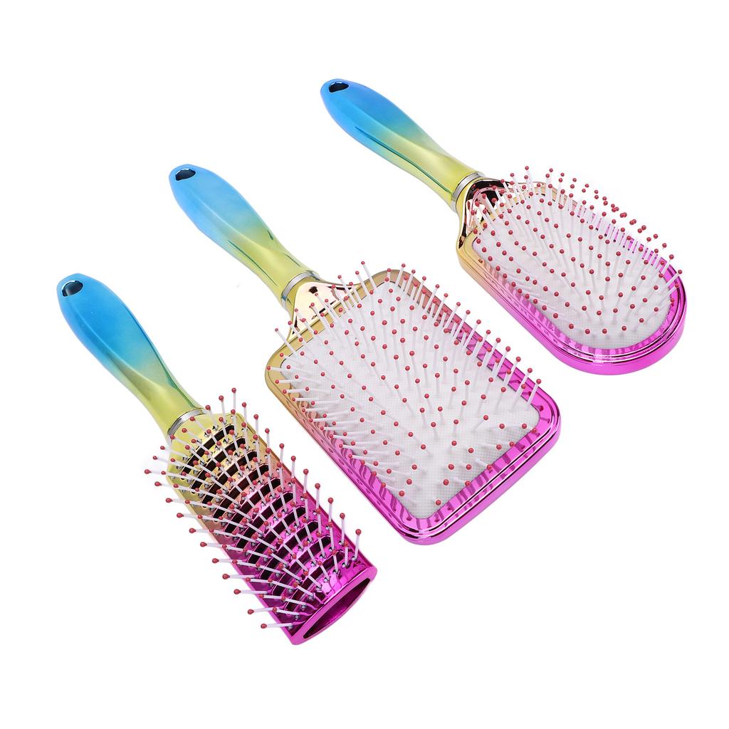 3pcs Gradient Electroplating Paddle Hairbrush Set Detangling Hair Brush Set Air Cushion Comb Nylon T
