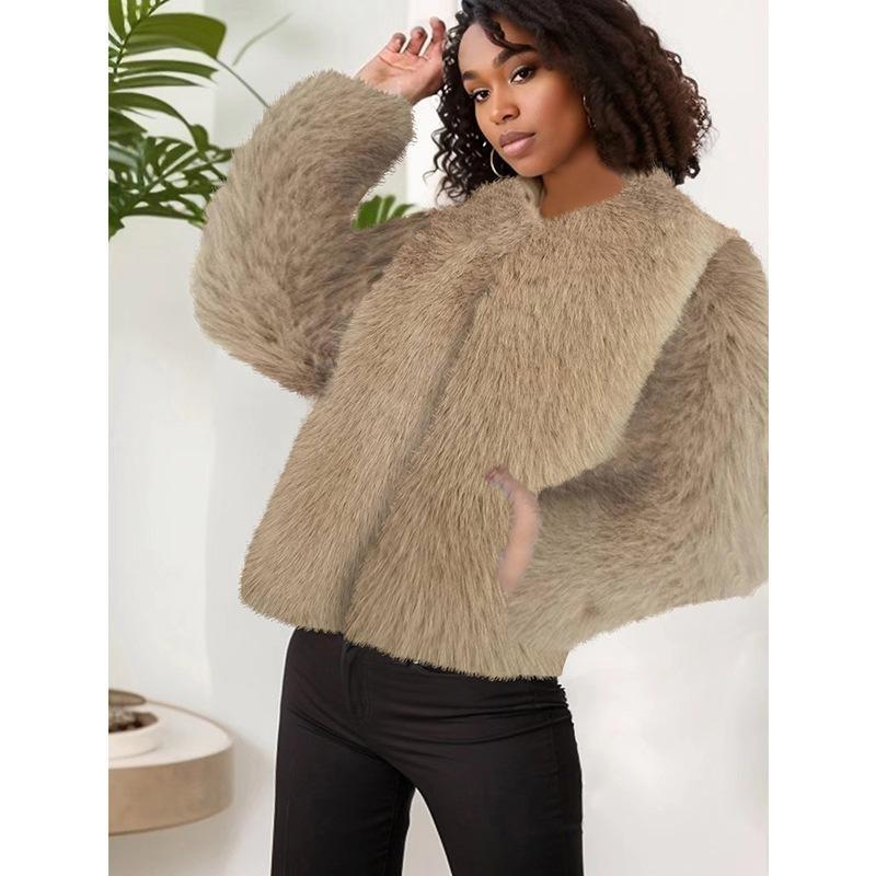 Damen Leder Rundhals Herbst und Winter Jacke für den täglichen Gebrauch