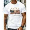 Men's Summer 100 Pure Cotton Fashionable Casual Loose Texas Longhorn Cow Skull Pattern Printed Round Neck Short Sleeved T-shirt