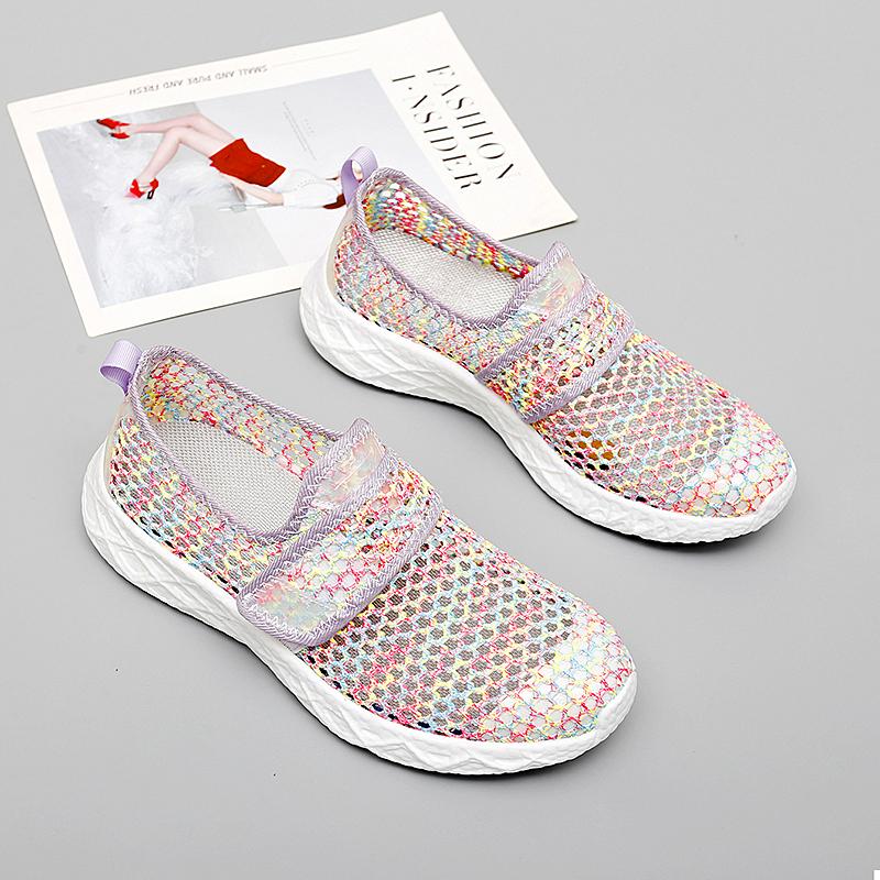 Fashion Pink Lightweight Casual Shoes Soft Sole Women Sneakers Mesh Breathable Slip On Loafers Big Size 42 Casual Shoe Flats Hollow out
