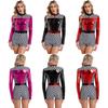 Damen Kontrast Racer Jumpsuit Langarm Bodysuit Boyshorts Schachbrettmuster Fahrer Jumpsuit Halloween Party Kostüm