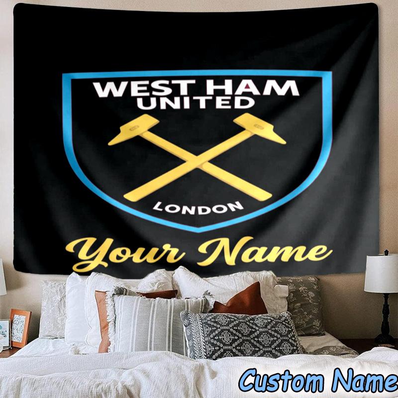 Custom Name West Ham Football Crest Hanging Tapestry Background Tapestry for Bedroom Living Room Dorm,Home Party Wall Decoration,Fan Gifts