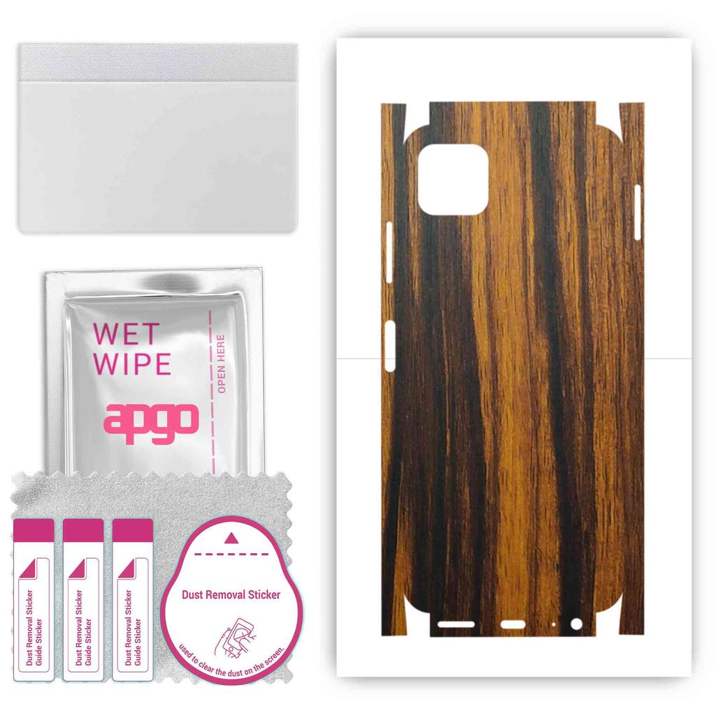 apgo Sticker protector de piele pentru spate+laterale compatibil cu Samsung Galaxy F42 5G, Folie Full Wrap, Folie, Vinil - Model Tigerwood