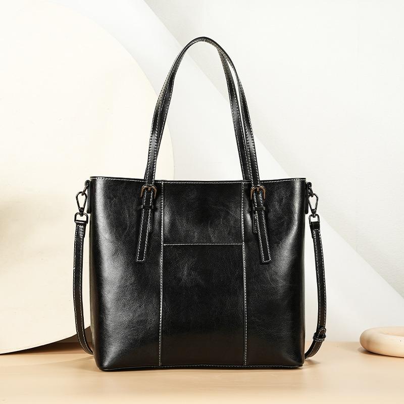 Genuine Leather Women's Bags, New Oil Wax Cowhide Fashionable Versatile Tote Bags, High-end Large-capacity Messenger Shoulder Bags