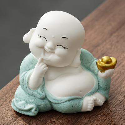Zhaocai Maitreya Buddha Autodekoration, Foyer, Büro, Wohnzimmerdekoration, Keramik, Niedliche Kleine Mönchshandarbeiten