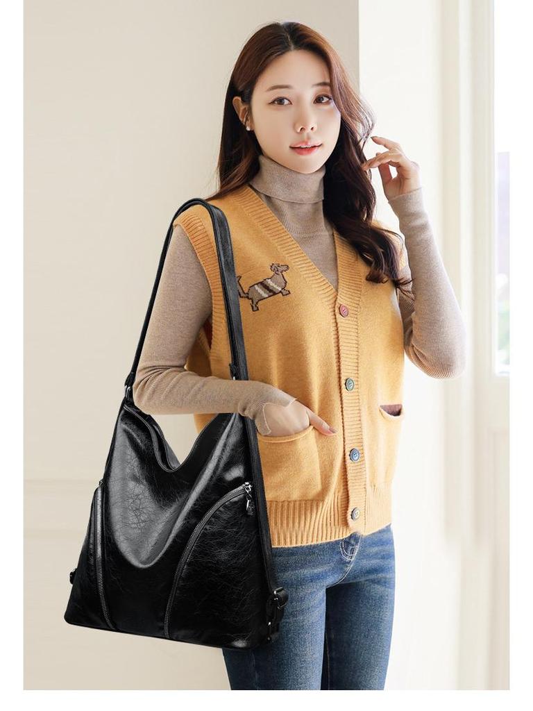 Women's Large Capacity Soft Leather Backpack & Crossbody Handbag - Korean Style
