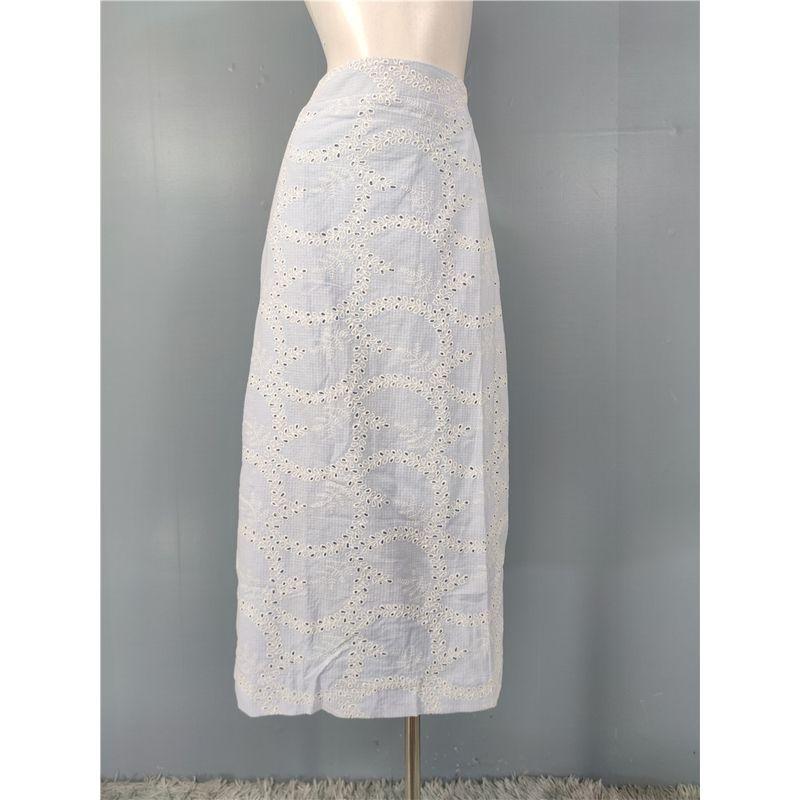 

Foreign Trade Lady Temperament Elegant Beautiful Embroidered Hollow Summer Summer New Series Versitile Skirt Dress Blue Long Skirt L