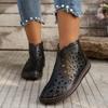 New Women's Round Toe Hollow Cutout Boots Retro Back Zipper Sandal Boots