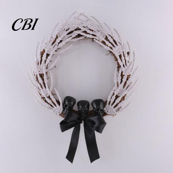 Scary Halloween Door Decor Skeleton Hand Wreath for Front Door, Gothic Spooky Hanging Garland Decoration with Black Bow And Skulls Wall Holiday Party