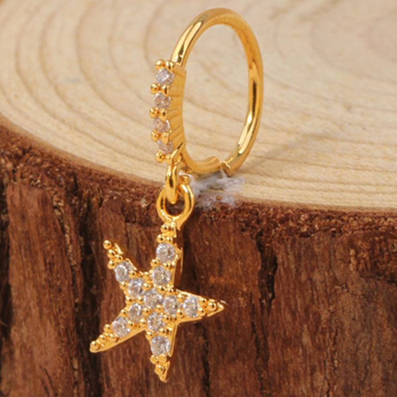 Gold Plated Pendant Nose Ring Hoop for Women Crystal Nose Hoop Protection Jewelry Nose Piercing Cartilage Earring Piercing