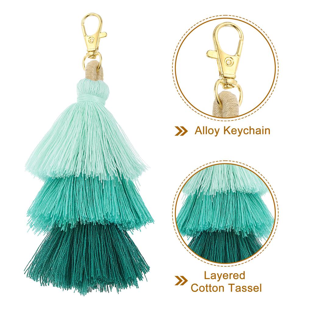Tri-Layered Tassels 6.7Inch Tassel Bag Charm Bohemian Keychains Handmade Tassel Keychain for DIY Projects