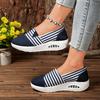 Durable Women's Casual Slip-On Sneakers Striped Low-Top with Beaded Ankle Strap, Fabric Uppe Sole for All-Season Outdoor Wear, Comfortable Footwear