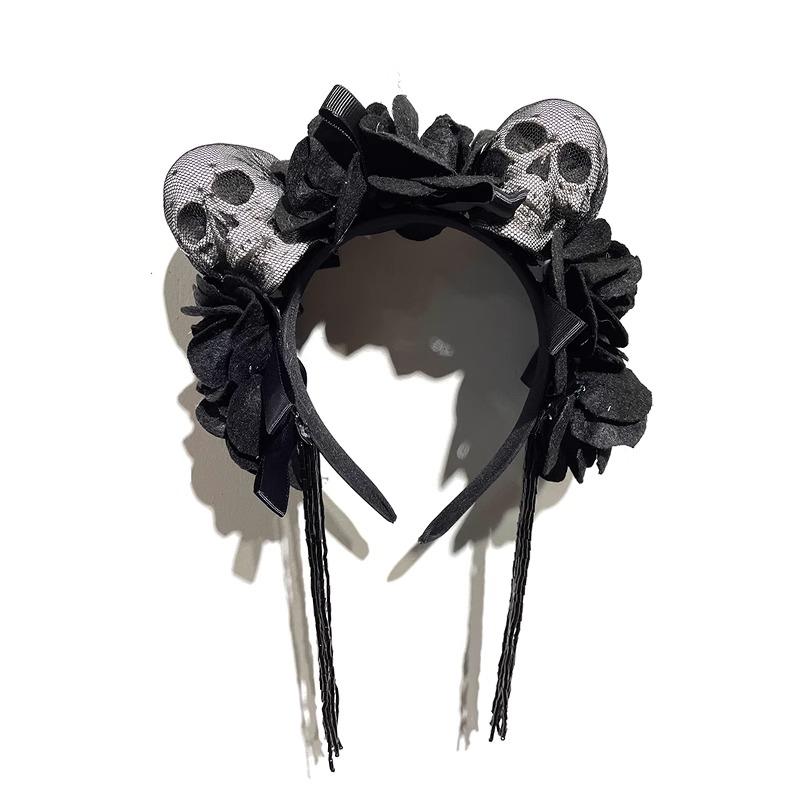 

Halloween Rose Skull Headband Red Flower Crown Hair Bands Gothic Floral Leaf Veils Hair Hoops Headpieces Party Dress up Headgear