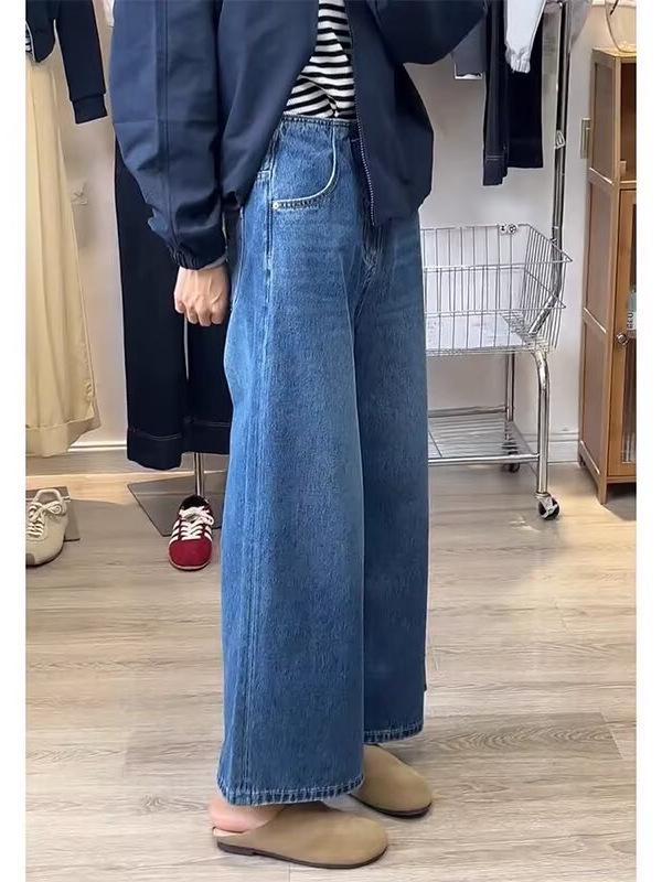 Women's High-Waist Black Gray Jeans - Autumn/Winter Loose Straight-Leg Wide Pants