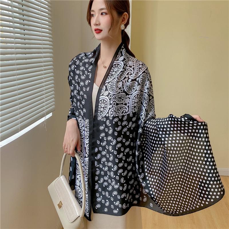 Polka dot silk scarf retro cashew nut color matching black and white scarf autumn and winter new scarf shawl thin travel scarf