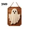 Farmhouse Door Hanger Vintage Wooden Halloween Welcome Hanger, Pumpkin Ghost Skull Witch Wall Indoor Hanging Sign, Decor for Front Porch Decoration