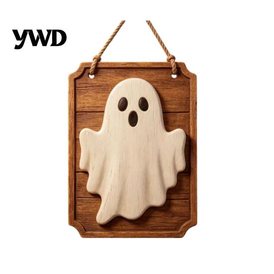Farmhouse Door Hanger Vintage Wooden Halloween Welcome Hanger, Pumpkin Ghost Skull Witch Wall Indoor Hanging Sign, Decor for Front Porch Decoration