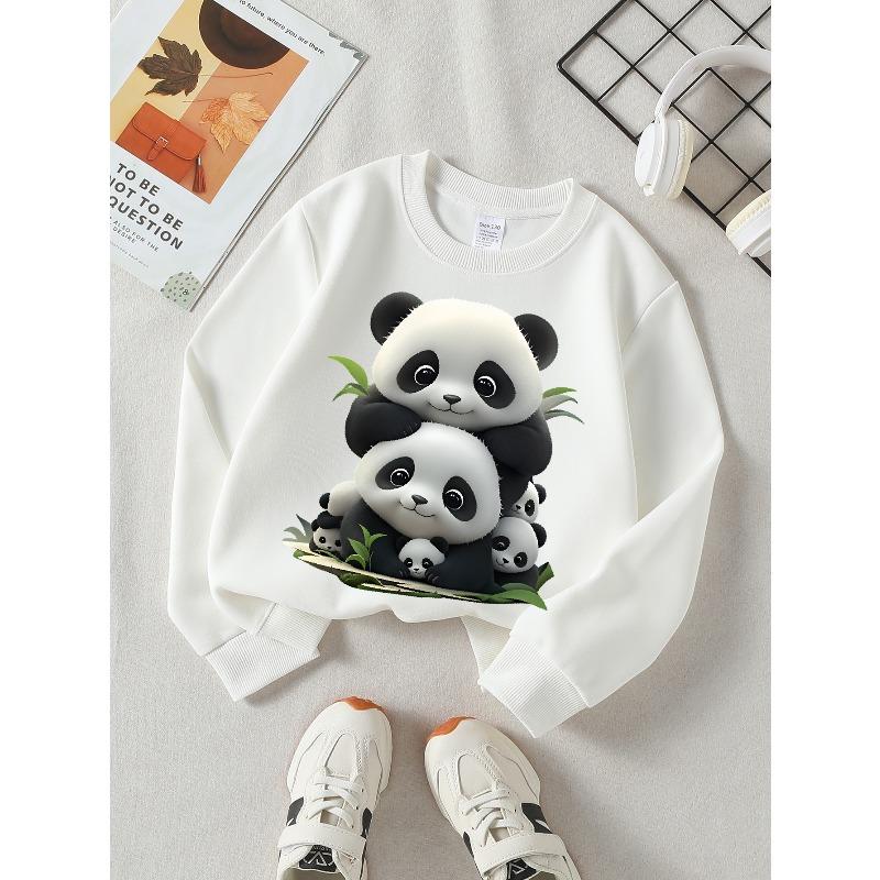 Weiches Rundhals-Sweatshirt für Mädchen, Niedliches Panda-Familien-Print-Design mit süßem kreativem Aufdruck, Lässiges Allround-Talent für Herbst und Winter, Ideales Weihnachtsgeschenk