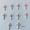 10pcs French Personality 3D Cross Nail Charms with Rhinestone Accents - Bright Silver Design for Women's Acrylic Nails