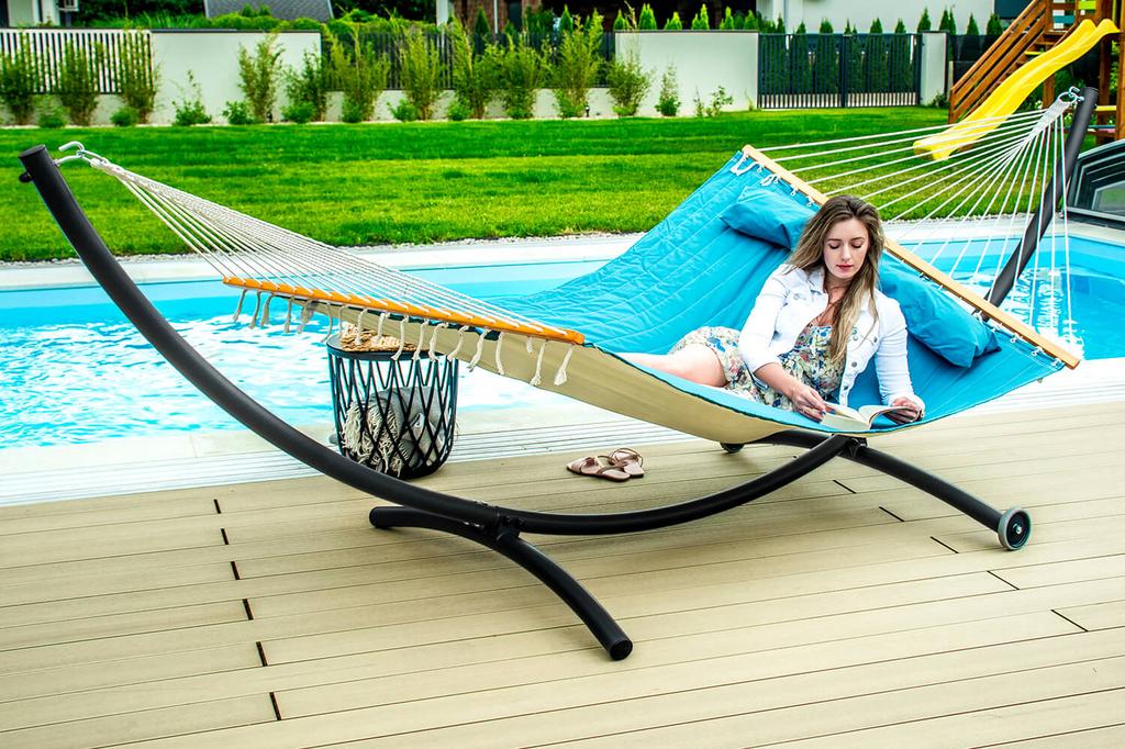 Metal Frame for a Garden Hammock On Wheels, Black Metal, Two-person