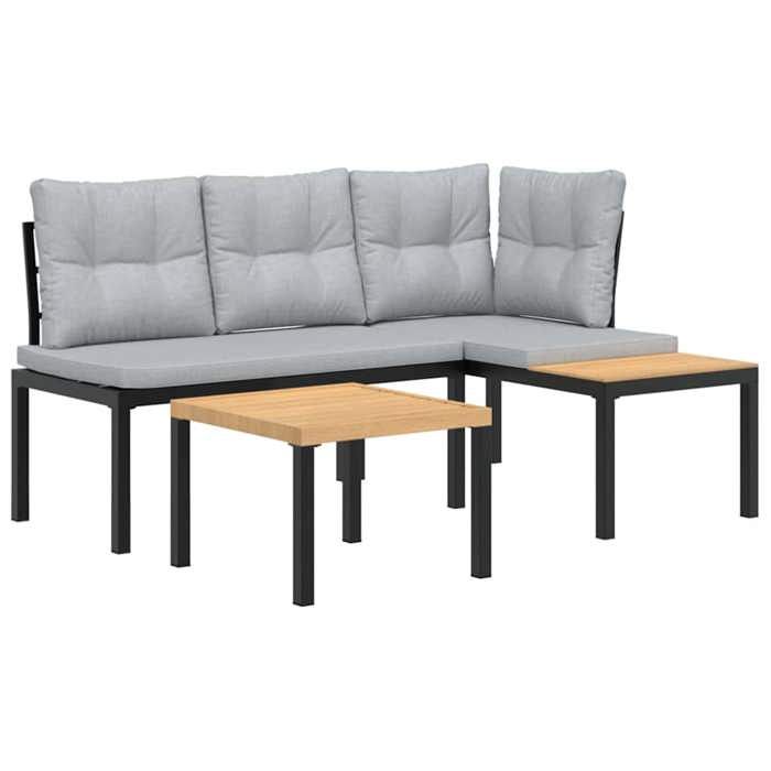 VidaXL Ensemble de banc de jardin avec coussins 3 pcs noir, ensemble de meubles d’extérieur, ensemble de pique-de jardin, 3283648