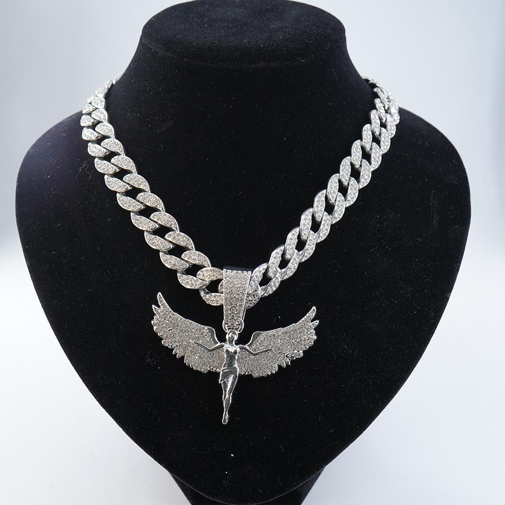 Voll besetzter Diamant Engelsgöttin Legierung Anhänger für Männer und Frauen, Trendy, Personalisiert, Modischer Hip Hop, U-förmige Cubanische Halskette