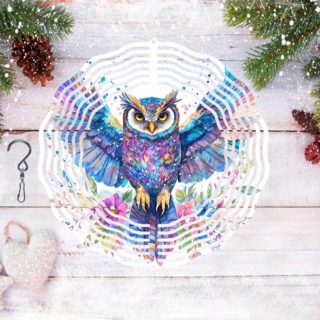 Buntes Eulen-Windspiel Metall Hängender Spinner für Außen Garten Hof Dekoration Vogelabwehr Rotierende Windmühle Dekor