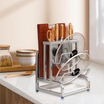 3 In 1 Kitchen Rack with Knife Block and Pot Lid Storage