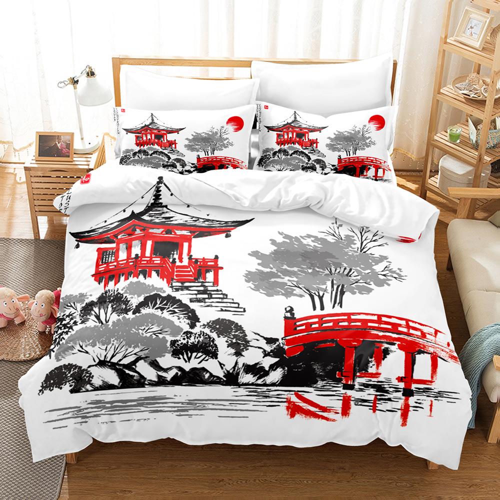 Watercolor Painting Duvet Cover Set Polyester Comforter Cover Lake Mountain Landscape Pattern for Kid King Queen Twin Full Size