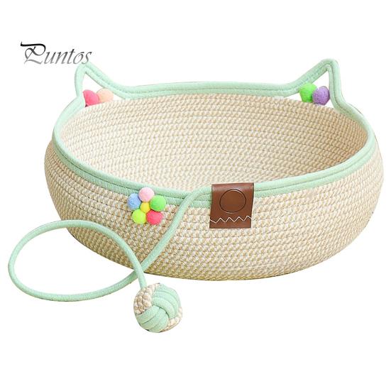 Cozy Cat Bed for All Seasons Handwoven Cotton Rope Bed, Scratchable Indoor Sleeping Basket, Breathable Woven with Pad Round Pet House Cats Kittens And