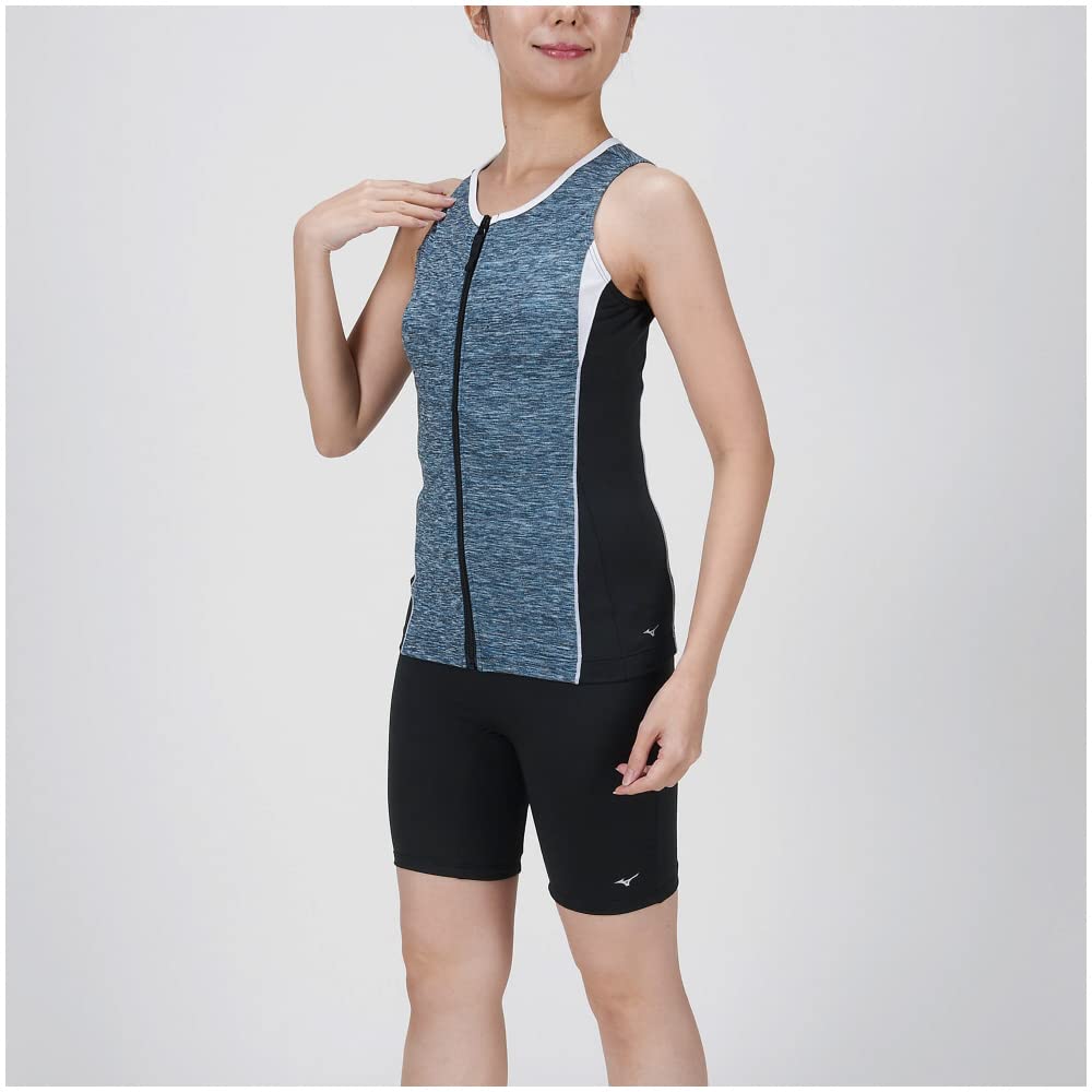 MIZUNO Zippered Sleeveless Swimsuit for Gym Black and Size Size 90 Women's Use, White, M, N2JGA341,