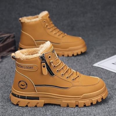 Ανδρικές Μπότες Χιονιού σε Στυλ Βίντατζ - Casual Μπότες Χειμώνα Μέχρι τη Μέση της Κνήμης με Κορδόνια, Στρογγυλή Μύτη & Ανθεκτική Σόλα από PVC, Μπότες Χειμώνα