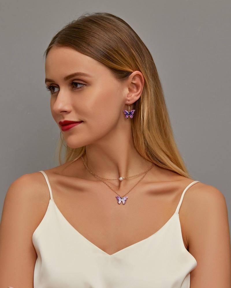 Fashion Choker Chain Pearl Necklace Earrings Sets for Women Jewelry Cute Colorful Butterfly Gold Color Chain Vintage Jewellery