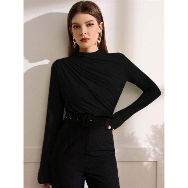 BITCED Women's Fashion Casual Solid Color Print Long Sleeve Blouses & Shirts