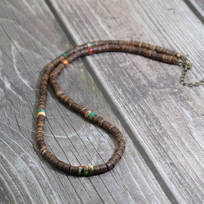 Noter Męski Naturalny Koraliki Kokosowe Drewniany Naszyjnik 19 Calowy Krótki Choker Naszyjnik Ręcznie Robiony Naszyjnik Prezenty Dla Niego Codzienna Biżuteria