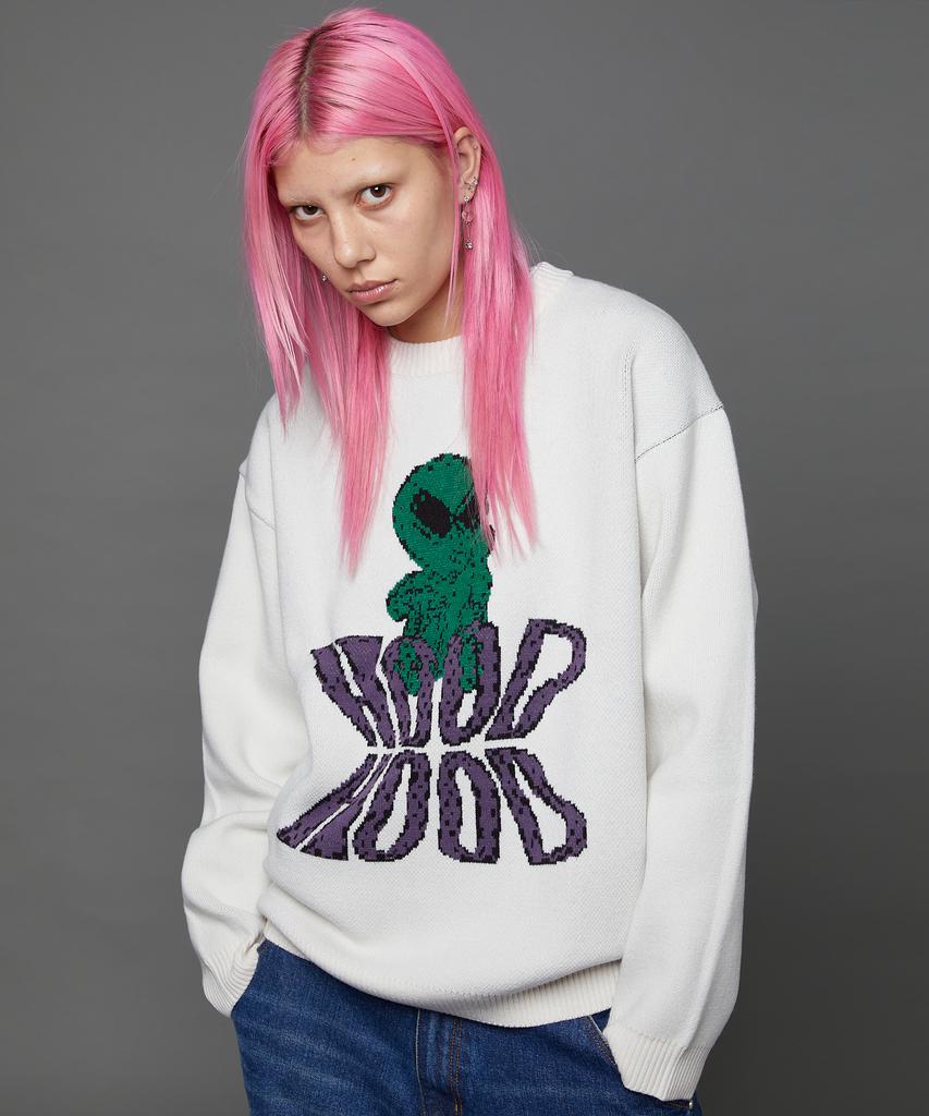 HOODHOOD Alien Graphic Knit Ivory
