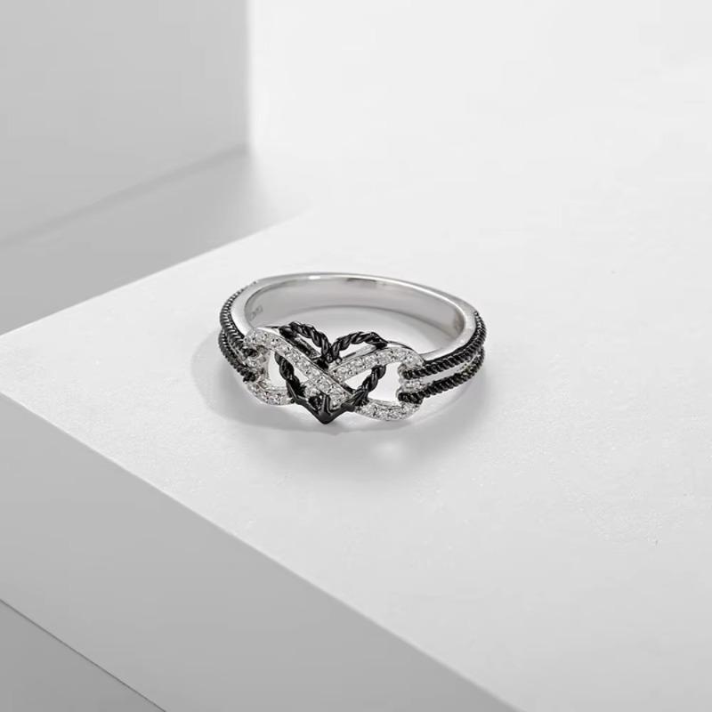 Huajie Women's Rose Heart Shape Two Tone Zircon Cross Rings Sweet Ladys New Ring Delicate  Accessories Trendy