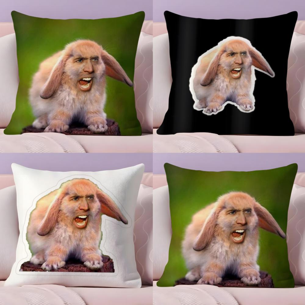 Nordic Style N-Nicolas Cage Rabbit Cushion Cover Plush Fabric Soft Double-Sided Printed Sofa Warm Winter Home Gift Pillow Cover
