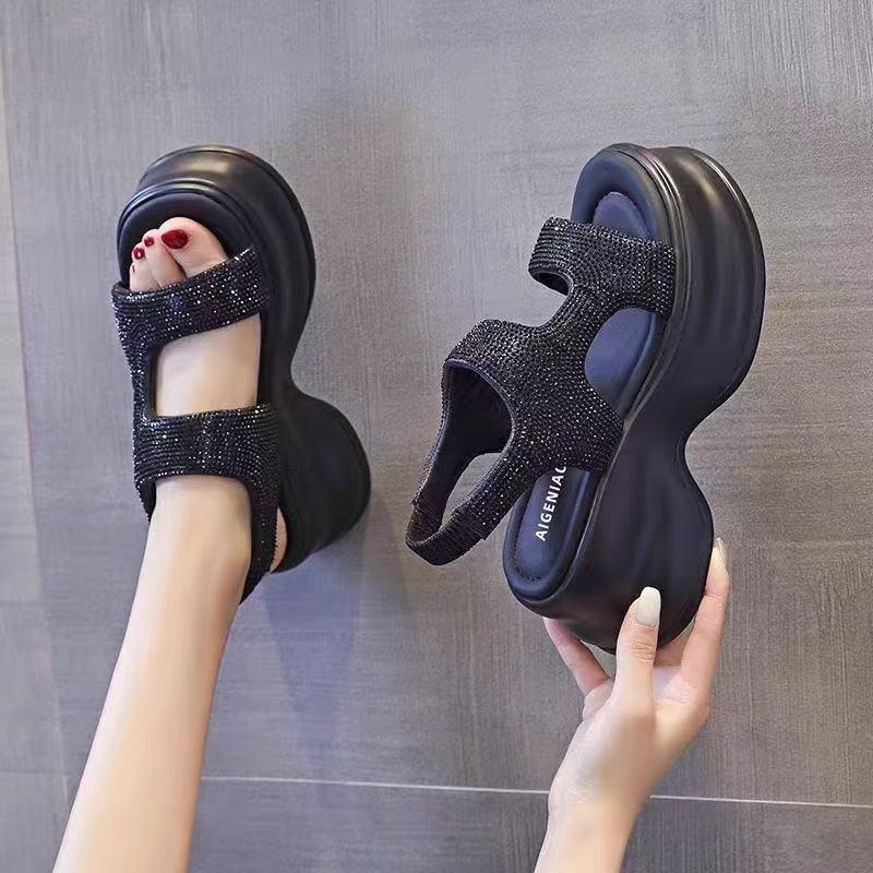 Thick-soled Rhinestone Sandals Women's Summer New Muffin Shoes, Fashionable and Versatile Women's Shoes